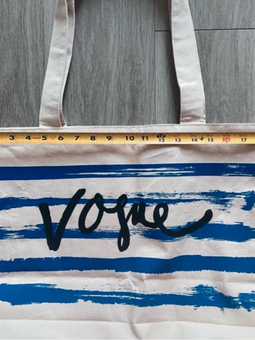 Vogue Cream Canvas Tote with Blue Stripes